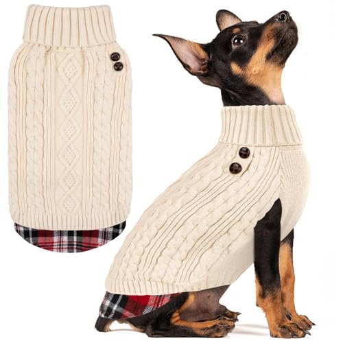 KYEESE Dog Sweater Warm Turtleneck Small Dogs Sweater with Gingham Patchwork Thick Pet Coat for Fall Winter Cold Weather Soft Pullover Dog Sweaters for Small Dogs Girl Stretchy Knitwear Cat Clothes