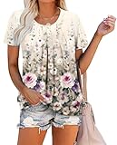 ZOLUCKY Tunica da donna a maniche corte, casual, con scollo rotondo, estiva, vestibilità ampia, B Camelia Bianco, 3XL