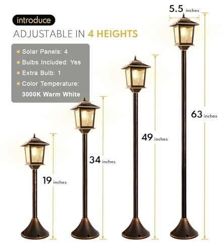 PASAMIC 63" Solar Lamp Post Light 2Pack, Outdoor Post Lights Waterproof, Pole Lights Outdoor, Decorative Floor Lamp for Patio, Warm White, Replaceable Bulb
