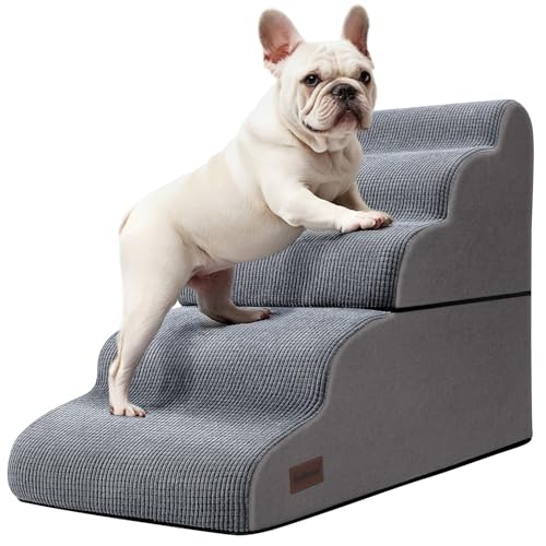 Image of Dog Stairs and Ramp for High Bed, 5-Step Dog Steps for Small Dogs and Cats,Non-Slip Pet Stairs Suitable High Bed Climbing | Aodisman Pet Stairs for Bed with High-Density Foam,Ideal for Olders,Short-Legged Dogs,Puppy and Cats Get on High Beds,Grey