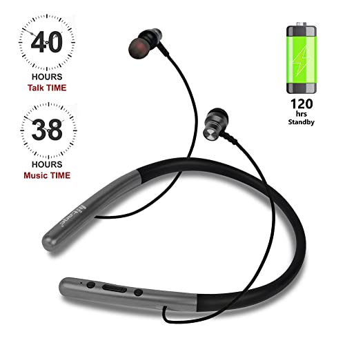 Image of Hitage NBT-6767+ 25 Hours Music Playtime 38 Hours Talktime Music Waves Orignal Sound Wireless Neckband Bluetooth Headset (Grey, in the Ear)