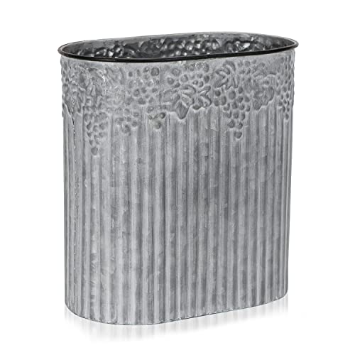 Synovana Galvanized Metal Pot Planter, Vintage Decorative Flower Planter, Cylindrical Farmhouse Plant Container for Herb Succulent, Indoor or Outdoor Garden Porch Decor, 11.54 x 6.42 x 12.01 inches
