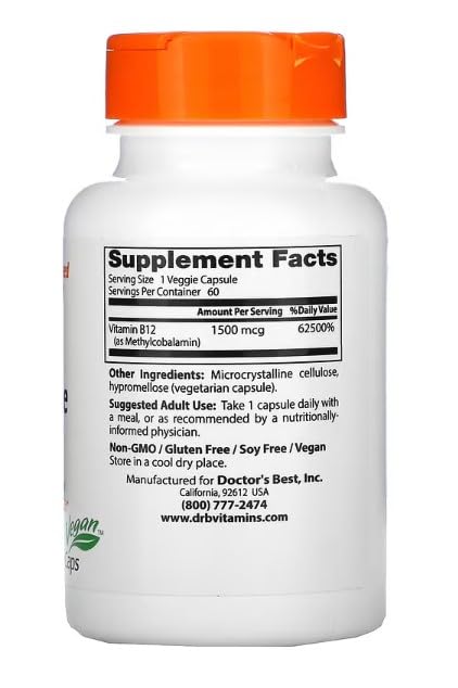 Doctor's Best - Fully Active B12 (1500mcg) | Unterstützt Energieproduktion und Nervengesundheit - 60 Veggie-Kapseln
