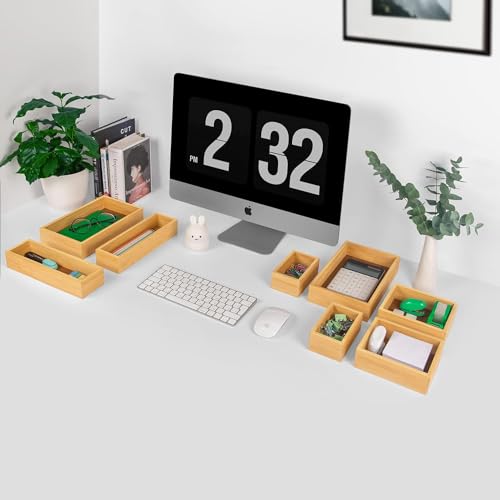 Image of HOKIPO Bamboo Drawer Organizers Storage Box for Home, Bathroom, Kids Room Office Desk Organizer, 9X9X7 cm (AR-5056), Brown