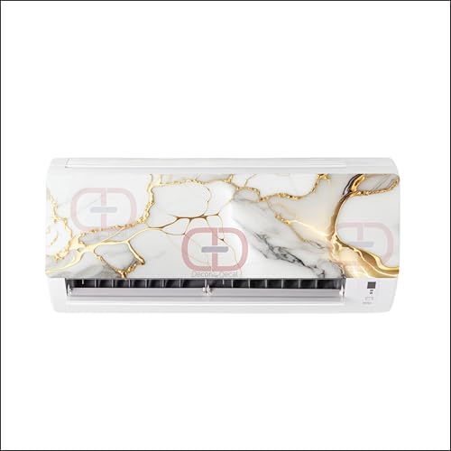 Image of Air Conditioner Cover Sticker, White Marble with Gold Veins Design, Self Adhesive Vinyl, 36x12 Inch