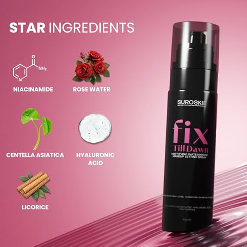 Image of Suroskie Fix Till Dawn Makeup Fixer 100Ml | Long Lasting Makeup Setting Spray With Matte Finish | Niacinamide & Hyaluronic | Lasts Up To 15Hrs | Non Sticky, Quick Drying & Waterproof | All Skin Types