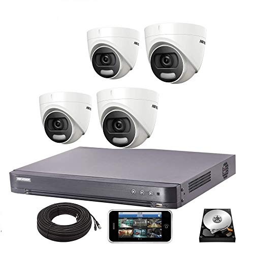 Hikvision CCTV System 4K DVR 5MP ColorVu Dome Camera IP67 20M UK - DS-7204HUHI-K1 - DS-2CE72HFT-F28 (4 Cameras HDD 2TB)