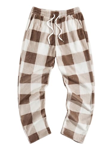 Verdusa Men's Flannel Buffalo Plaid Pajama Pants Fuzzy Pj Pants with Pockets