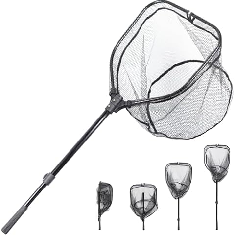 Fishing Net with Telescopic Handle,Durable Landing Net for Freshwater & Saltwater, Foldable Fishing Nets for Fish, 20 lbs Capacity, Rubber Coated Netting (Nylon Netting) Cover