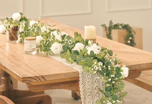 Annaswhimsy591ftartificialeucalyptusgarlandwithflowersfakeflowerrosegypsophilafauxfloralgreenerygarlandforweddingspringhomepartycraftarttablerunnerdecor  Urban Country Home Decor Annas whimsy 591ft artificial eucalyptus garland with flowers fake flower rose gypsophila faux floral greenery garland for wedding spring home party craft art table runner decor  urban country home decor