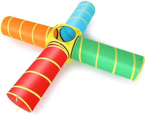Kids Play Tunnel Tent for Toddlers, Colorful 5pc Pop Up Kids Tunnel for Baby and Pet – Great Gift 4 Way Tunnel for Boy and Girl Indoor and Outdoor Playset