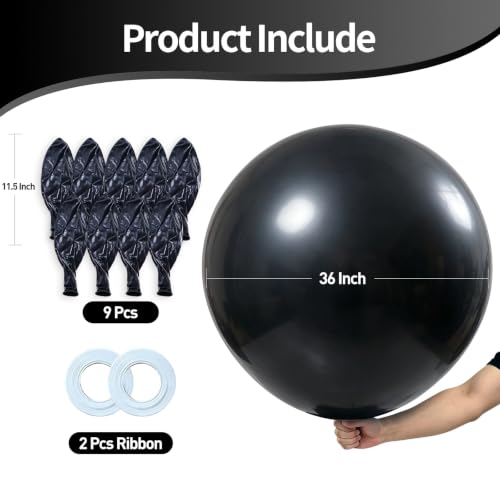 Image of KALOR Black Giant 36 Inch 9pcs Large Latex Balloons