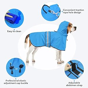 Waterproof hooded dog raincoat  adjustable reflective pet jacket lightweight dog slicker poncho for small to x  large dogs and puppies blue large   cucciolini doodles
