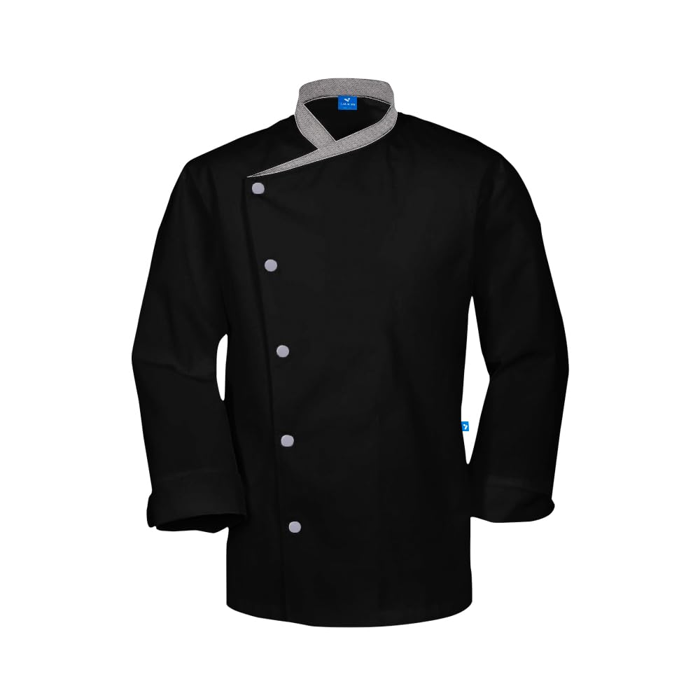 Two tone Chef Coat Unisex Uniform, Men's Professional Kitchen jacket, Restaurant Cooking Chef Jacket, Long sleeve, Tool pocket on left sleeve.
