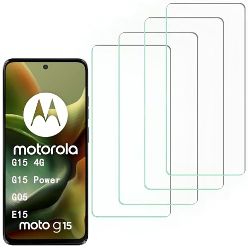 [4 Pack] Screen Protector Compatible with Motorola Moto G15 4G LTE XT2521.2/G15 Power/G05/E15,Scratch Resistant,Easy-Install,Bubble Free,Anti-Fingerprint,Tempered Glass Compatible with Motorola Moto G15 4G LTE XT2521.2/G15 Power/G05/E15