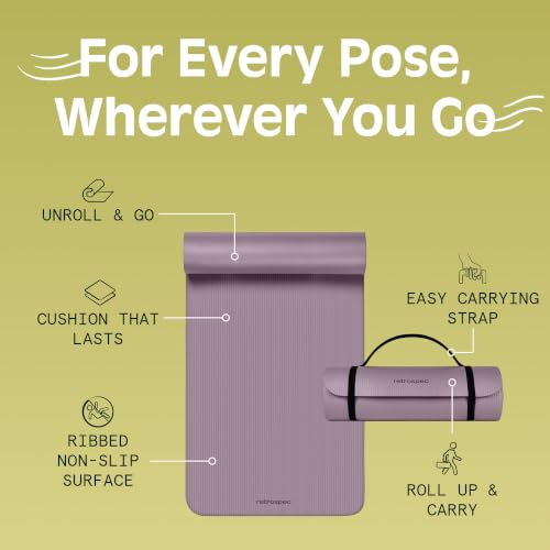 Image of Retrospec Solana Yoga Mat 1 inch Thick w /Nylon Strap for Men & Women - Non Slip Exercise Mat for Home Yoga, Pilates, Stretching, Floor & Fitness Workouts