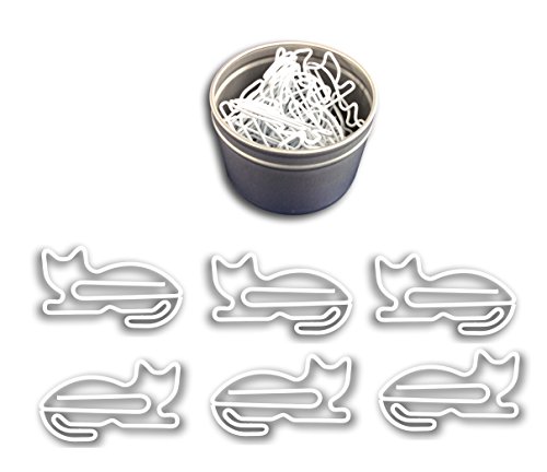 Butler in the Home Animal Cat Shaped Paper Clips in Silver Tin and Gift Box Great for Paper Clip Collectors or Animal Lovers (White 40 Count)