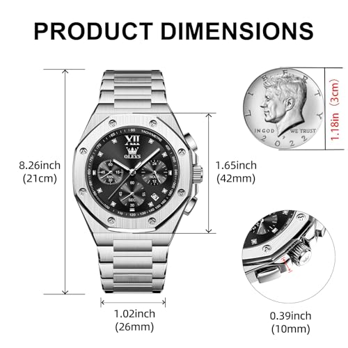 OLEVS Mens Watches Octagonal Luxury Stainless Steel Dress Watches for Men Quartz Analog Large Face Luminous Relojes para Hombres4