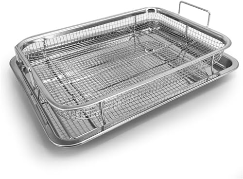 アウトドア用グリルパンセット グリルバスケット ステンレス製グリルパン Tufduzo エアフライヤーアクセサリー 網付き 油切り揚げ物 天ぷら 揚げ物ト油切り 水切り BBQレー ス テンレス バット網 水切り クッキングネット キッチン 調理 (シルバ