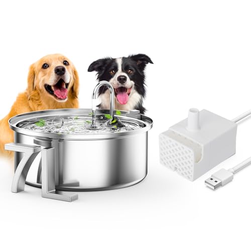 Image of oneisall Dog Water Fountain for Large Dogs with Extra Replacement Pump,7L /230oz /1.8G Stainless Steel Dog Fountain Bowl Super Quiet with Triple Filtration