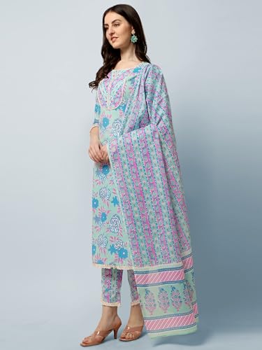 Image of MIRCHI FASHION Pure Cotton Floral Printed Kurta Set with Dupatta | 3 Piece Straight Fit Kurta Pant Set | Ethnic Office Wear Salwar Suit for Women