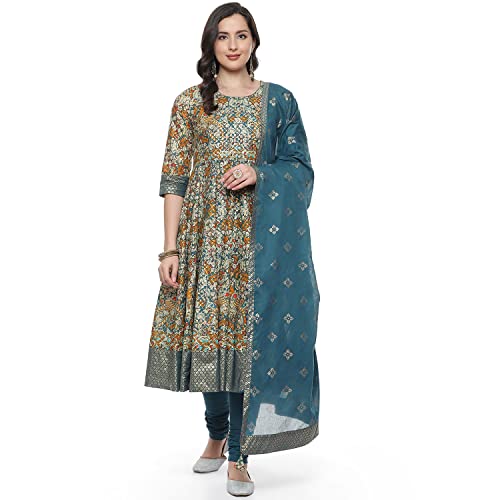 Image of BIBA Women Cotton Anarkali Printed Suit Set