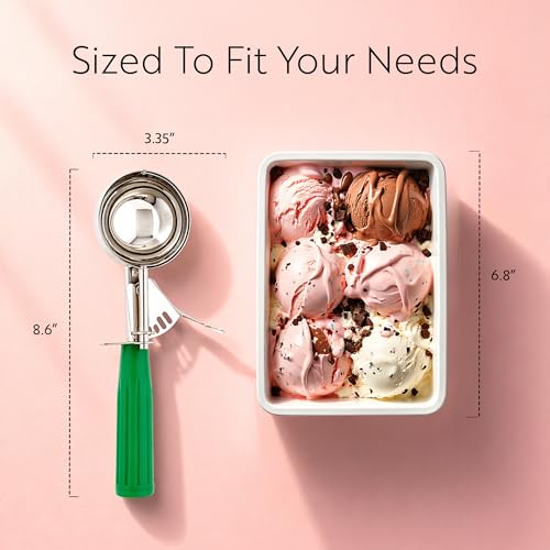 Image of Restaurantware Met Lux 3.25 Ounce Portion Scoop 1 Trigger Release Cookie Scoop - With Green Handle Stainless Steel Disher For Portion Control Scoop Cookie Dough Cupcake Batter Or Ice Cream