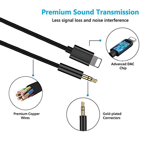 [Apple MFi Certified] iPhone AUX Cord for Car Stereo, Lightning to 3.5mm Audio Cable Compatible for iPhone 11/11 Pro/XS/XR/X 8 7 6/iPad, iPod to Speaker, Home Stereo, Headphone, Support iOS 13 (Black)