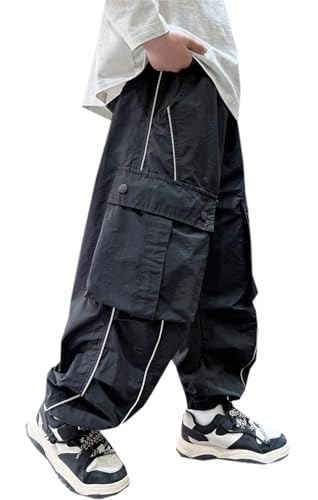 SANGTREE Boys Girls Baggy Cargo Pants Casual Loose Fit Flap Pocket Trousers Streetwear, 4-14 Years2