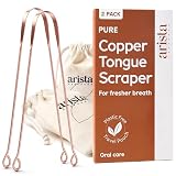 Arista 100% Copper Tongue Scraper for Adults & Kids – Metal Tongue Scraper Copper for Bad Breath, Oral Care & Hygiene – 2 Pack with Travel Pouches