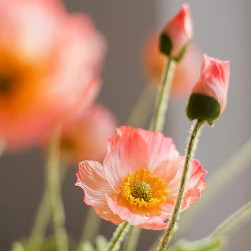 Duyone Artificial Flowers 6 Stems Poppy Silk Bouquet,For Wedding thumb #4