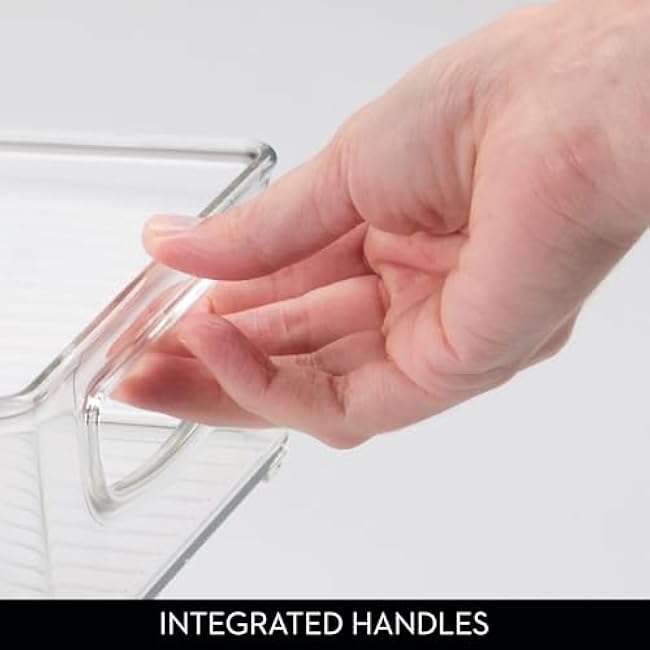 iDesign Small Stackable Plastic Pantry Bin with Handles for Kitchen Storage, Clear, Made in USA