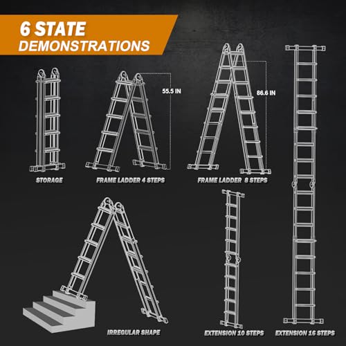 Image of Soctone Ladder, A Frame Extension Ladder, 17.7 Ft Multi Position Ladder