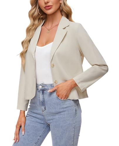 MINTLIMIT Linen Blazers Womens Button Front Notch Lapel Blazer Jackets Long Sleeve Suit Jacket Blazers Elegant Business Formal,Beige,XL3