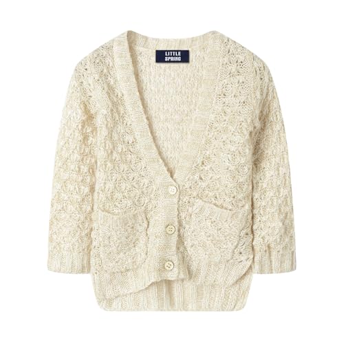 LittleSpring Girls Hollow Out Crochet Cardigan Sweater Button Front
