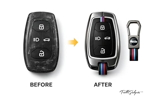 Image of TrollGadgets️ (𝟑 𝐌𝐨𝐧𝐭𝐡 𝐰𝐚𝐫𝐫𝐚𝐧𝐭𝐲) Car Key Cover for Tata Harrier | Safari | Nexon | Altroz | Tigor | EV | Punch | Tiago EV Electric - 4 Button Smart Key Pack Off 1