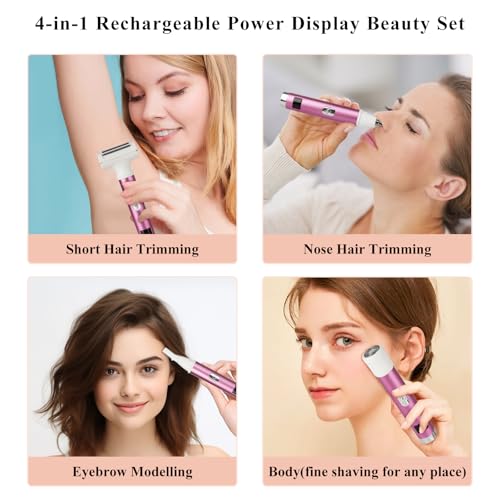 Image of Wet & Dry Electric Razor for Women Men,4 in 1 Rechargeable Led Display Electric Shaver and Facial Hair Remover,Painless Ladies Body Razors for Nose Face Body Leg Bikini Arm Hair (White & Pink)