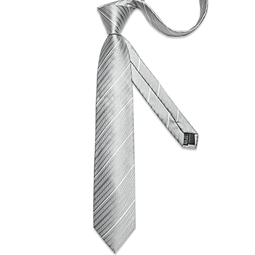 Image of DiBanGu Striped Tie Set for Men Silk Woven Plaid Necktie and Pocket Square Cufflinks Business Wedding