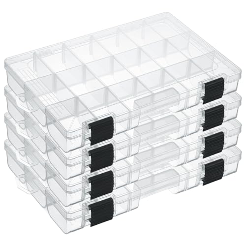 4 Pcs 3600 Tackle Trays, Plastic Storage Organizer Box with Removable Dividers - Tackle Boxes -