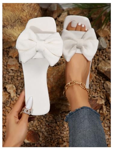 Image of GORGLITTER Women's Gold Sandals Dressy Cute Summer 2026 Bow Square Toe Trendy Beach Boho Wedding Vacation Slides Shoes