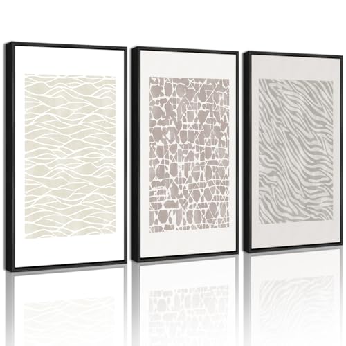 PHOPAGO Boho Abstract Framed Wall Art Large 16x24in Mid-Century Tan