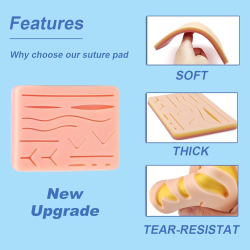 Image of Suture Practice Pad with 14 Pre-Cut Incisions Durable Three-Layer Suture Pad for Students Training Sutures Practice Kit