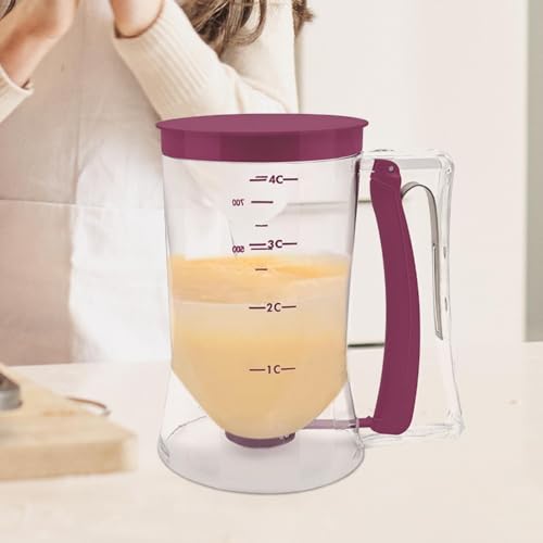 Pancake Batter Dispenser Manual Batter Mixer Manual Batter Dispenser Pancake Cup Cake Batter Dispenser with Measuring Label for Cupcakes Waffles Muffin Mix Crepes Cake - Image 4