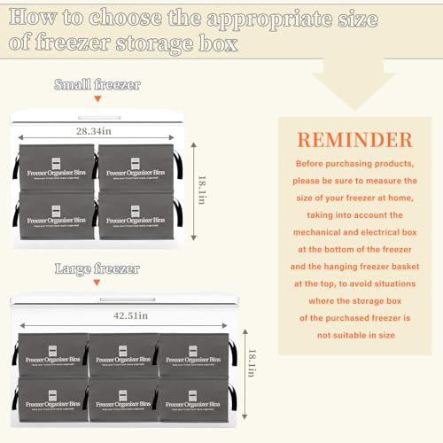 Image of Flenpptly Freezer Organizer Bins, 4 Pack Collapsible Deep Freezer Organizer Bins for 15 inchx14 inchx9 inch, freezer Storage Bins with Removable Dividers, Handles (Dark Grey, 4 Pack)