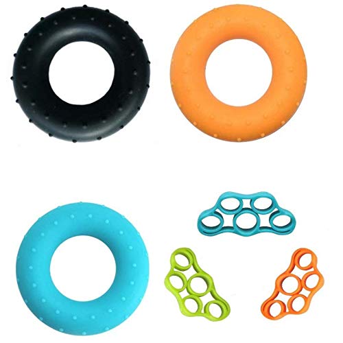 6 Pcs Hand Grip Strengthener, Finger Exerciser Set,Finger Stretcher Resistance Extensor Bands,Grip Trainer Ring, Relieve Wrist Pain, Carpal Tunnel Relief,Forearm Grip Workout