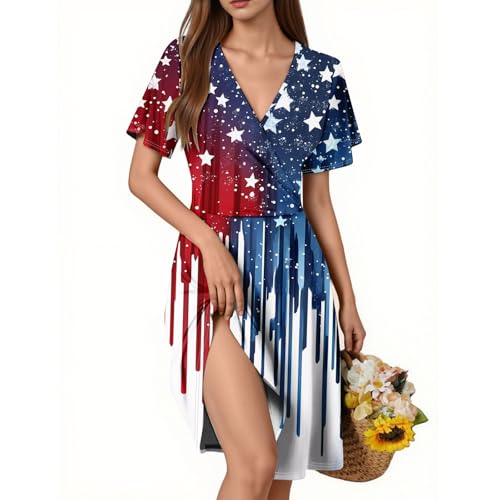 Red White and Blue Dress for Women Festival Independence Day Stars Stripe Maternity Fashion O Neck Graphic Lounge 4th of July Outfits Vestidos De Verano para Mujer 2025