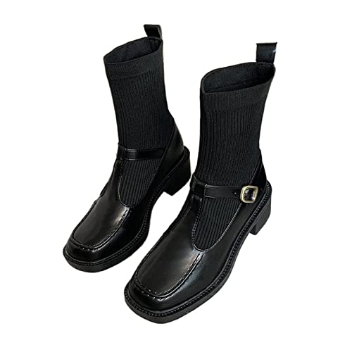 Bottines rétractables pour femmes dotées de talons hauts épais et coutures de base