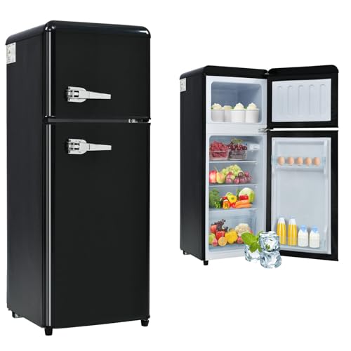 Frigorífico retro de dos puertas con compartimento congelador – 92 litros (compartimento congelador de 28 L) Rango de temperatura: de -27 °C a +13 °C 105 x 41 x 45 cm,92LBlack