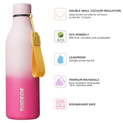 Image of BJPKPK Insulated Water Bottles, 25 oz Stainless Steel Metal Water Bottle with Strap, BPA Free Leak Proof Jugs, Mugs, Flasks, Reusable Thermal Flasks for Sports & Travel, Cherry
