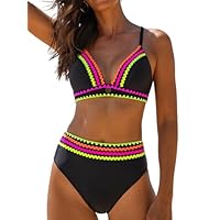 popvil Bikini Set for Women Swimsuit High Waisted Cut Sexy Cheeky Two Piece Neon Shell Edge Bathing Suit 2025